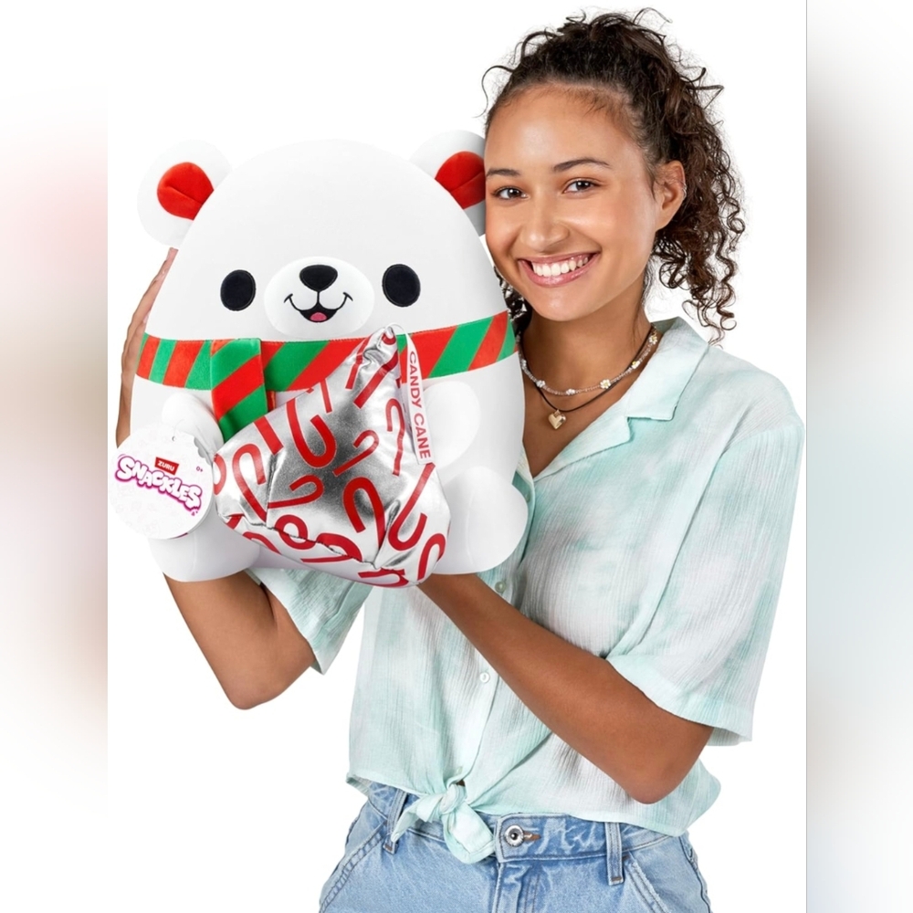 Snackles 14" Christmas Candy Cane Kisses Polar Bear Plush